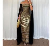 Elegante ed elegante abito nero e oro con blocchi di colore, senza maniche aderente, senza spalle, abito lungo da donna L,M,S,XLPianteTessuto intrecciato