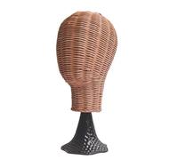 Elegante espositore per cappelli e parrucche in rattan con una forte base nera, facile da smontare per riporre parrucche
