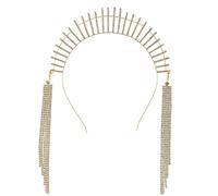 Elegante fascia per capelli con frangia lunga con strass, per ragazze, spettacoli di modelli, spettacoli, feste di nozze