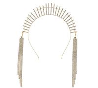 Elegante fascia per capelli con frangia lunga con strass, per ragazze, spettacoli di modelli, spettacoli, feste di nozze