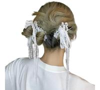 Elegante fascia per capelli in pizzo con nastri, per coda di cavallo, per matrimoni e uso quotidiano
