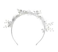Elegante fascia per capelli in tulle bianco con fiori in tulle, fascia floreale da sposa, corona per capelli con foglie argentate e perle, accessori per capelli romantici per feste di compleanno e