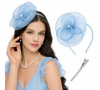 Elegante fascinator floreale a strati con perla centrale - fascia sottile regolabile e clip per capelli staccabile per una vestibilità sicura a matrimoni, tea party, eventi in chiesa, festa della