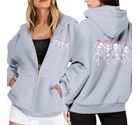 Elegante felpa con cappuccio con chiusura lampo, stampa cancro al seno, foderata in pile, design grafico da donna, ideale per l'uso quotidiano, a maniche lunghe, con cerniera, morbida fodera interna