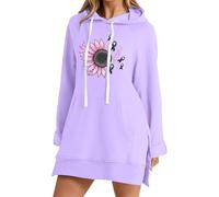 Elegante felpa con cappuccio da donna - Felpa lunga da donna, oversize, comoda e calda, casual, con cappuccio, a maniche lunghe, sportiva, comoda felpa con cappuccio, Lilla, s