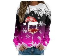 Elegante felpa da donna con stampa Merry Christmas girocollo ideale per il tempo libero, allenamento comodo, per lo stile femminile, rosa intenso, L