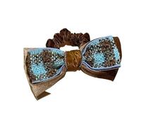 Elegante fermaglio for capelli con fiocco in velluto a quadri blu caffè - Fermaglio for la parte superiore a molla dell'intestino crasso for le donne(Circle)