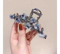 Elegante fermaglio per capelli a forma di camelia, da donna, grande, in metallo blu, per squali con disegni floreali, forcina per capelli per coda di cavallo, treccia, accessori per capelli di grandi