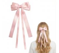 Elegante fermaglio per capelli con fiocco lungo rosa pesca - leggero e confortevole, accessorio per capelli in tessuto opaco per donne e ragazze, uso quotidiano, scuola, feste, matrimoni e regali