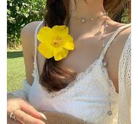 Elegante fermaglio per capelli con ibisco giallo da donna, stile tropicale, elegante forcina per capelli con bocciolo giallo, gioielli per capelli bohémien per vacanze estive