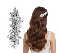 Elegante fermaglio per capelli con perle e cristalli argentati, con strass scintillanti, per donne e spose, accessorio per capelli da sposa (stile C, argento con cristalli pieni)