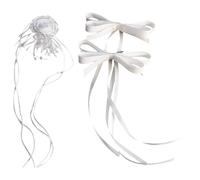 Elegante fiocco per capelli con clip in metallo, collana girocollo con coda lunga e fiocco per capelli per donne e ragazze