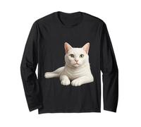 Elegante Gatto Bianco con Gli Occhi Verdi Maglia a Manica