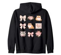 Elegante Gatto Persiano Toile Rosa Fiocco Motivo Floreale Felpa con Cappuccio