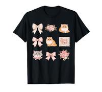 Elegante Gatto Persiano Toile Rosa Fiocco Motivo Floreale Maglietta