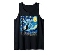 Elegante Gatto Silhouette Van Gogh Starry Peaceful Night Art Canotta