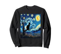 Elegante Gatto Silhouette Van Gogh Starry Peaceful Night Art Felpa