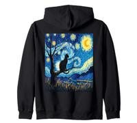 Elegante Gatto Silhouette Van Gogh Starry Peaceful Night Art Felpa con Cappuccio