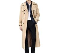 Elegante giacca a vento da uomo lunga nera trench cappotto doppio petto bottoni linguette sulle spalle cintura versatile capispalla moda per tutti, Khaki-D., 5XL