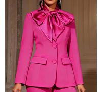 Elegante giacca blazer da donna viola rossa con fiocco di raso, maniche lunghe, vestibilità aderente, abbigliamento formale da lavoro per la primavera L,M,S,XL,XXLTessuto intrecciato