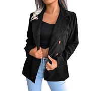 Elegante giacca da donna in velluto a coste con risvolto, cardigan aperto sul davanti a maniche lunghe, giacca casual autunno moda outwear, Nero , L