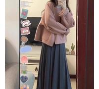 Elegante giacca di lana in stile coreano con vestibilità corta e maniche lunghe per donne che cercano una silhouette minuta (M rosa)