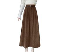 Elegante gonna lunga a coste da donna, a vita alta, elastica, svasata, gonna in velluto a coste per autunno e inverno, 66, M