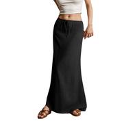 Elegante Gonna Lunga in Cotone e Lino Tinta Unita da Donna, con Coulisse in Vita, Comoda e Traspirante, Perfetta per la Primavera, l'autunno e L'Estate, Versatile e alla Moda (Nero,XL)
