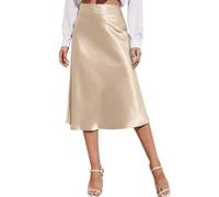 Elegante Gonna Lunga in Raso da Donna, Elegante, Casual, a Vita Alta, LineaAd A, a Svasata, InSeta, Nero,Pareo Donna Mare,Gonne Lunghe Estive,Tuta Elegante Donna Cerimonia,Tailleur Gonna (Khaki, XS)