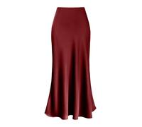 Elegante gonna lunga in raso elegante casual a vita alta in seta fluida una linea svasata gonna midi cocktail party gonna longuette elegante casual tinta unita da donna Gonna in raso a vita alta