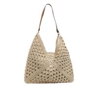 Elegante grande borsa a tracolla da donna in tessuto per la strada quotidiana al lavoro, stile boho, borsa casual da spiaggia con design spazioso, bianco, Einheitsgröße, Zaino da viaggio