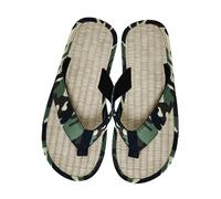 Elegante infradito da uomo, suola in paglia estiva, separatore per dita dei piedi, fondo in bambù, comode pantofole in tela, sandali traspiranti, infradito comfort, slip a clip, verde, 43 EU