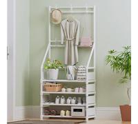 Elegante ingresso: appendiabiti in metallo a 5 livelli con panca per scarpe, 8 ganci, elegante mobile da corridoio per l'ingresso di casa, design salvaspazio.