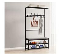 Elegante ingresso con scarpiera e ganci, in metallo, stile moderno, autoportante, per vestiti, cappelli, borse, ombrelli, 75 cm, colore: nero