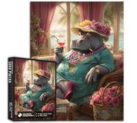 Elegante ippopotamo Lady 1000 pezzi puzzle per adulti Cartoon Fashion Art Puzzle impegnativo giochi di attività familiari colorato fai da te puzzle per la decorazione della casa regali 50 x 68 cm