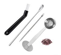 Elegante kit di utensili da caffè include un cucchiaio in acciaio inox, uno strumento per mescolare e una spazzola per la pulizia