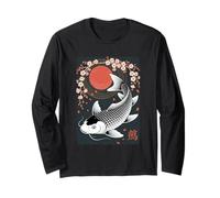 Elegante Koi Fish Cherry Blossom Sun Art Asiatico Maglia a Manica