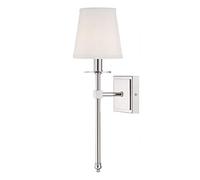 Elegante Lampada a Muro in Metallo Cromato Lampada da Salotto, Applique da Parete Classica Lampada da Comodino Camera da Letto con Paralume in Tessuto Bianco, E27 Luce Speculare per Bagno Corridoio