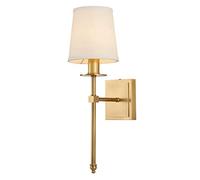 Elegante Lampada a Muro in Oro Lampada da Salotto, Applique da Parete Ottone Classica Lampada da Comodino Camera da Letto con Paralume in Tessuto Bianco E27 Lampada da parete per Corridoio Bagno Hotel