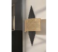 Elegante lampada da parete con corpo in metallo e cappello, altezza 65 cm, colore nero e beige, 1 LED da 3,15 W, funzionamento a batteria, IP20, perfetta per decorazioni moderne