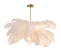 Elegante lampadario a Sospensione con Piume di Struzzo Bianche - Lampadario Raffinato per Camera da Letto e Soggiorno - Lampadario con Paralume in Piuma di Design