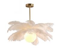 Elegante lampadario a Sospensione con Piume di Struzzo Bianche - Lampadario Raffinato per Camera da Letto e Soggiorno - Design di Illuminazione con Paralume in Piuma di Tendenza