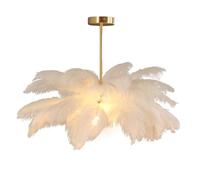 Elegante lampadario a Sospensione con Piume di Struzzo Bianche - Lampadario Raffinato per Camera da Letto e Soggiorno - Lampadario Moderno con Paralume in Piuma