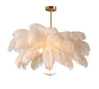 Elegante lampadario a Sospensione con Piume di Struzzo Bianche - Lampadario Raffinato per Camera da Letto e Soggiorno - Lampadario con Paralume in Piuma per l'arredamento di casa