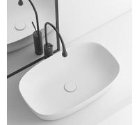 Elegante lavabo rettangolare bianco in ceramica - Lavabo compatto da appoggio per piccoli bagni, appartamenti, gabinetti e vanità - Dimensioni 60 x 39 x 14,5 cm