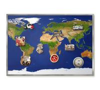 Elegante Lavagna Magnetica 100x70 Mappare il globo Cornice Argento