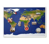 Elegante Lavagna Magnetica 100x70 Mappare il globo Cornice Bianca