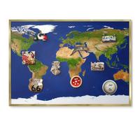 Elegante Lavagna Magnetica 100x70 Mappare il globo Cornice Oro