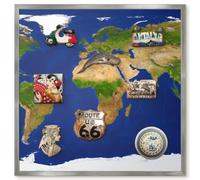 Elegante Lavagna Magnetica 50x50 Mappare il globo Cornice Argento