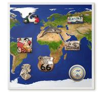 Elegante Lavagna Magnetica 50x50 Mappare il globo Cornice Bianca